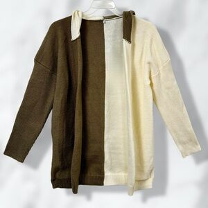 New Women’s Colorblock Open Front Hooded Cardigan Sweater / Small